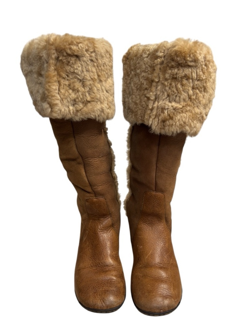 Born Shearling Leather Tall Boots Brown Winter Cozy Fold Over Size US 6 - Picture 2 of 10